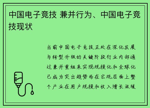 中国电子竞技 兼并行为、中国电子竞技现状