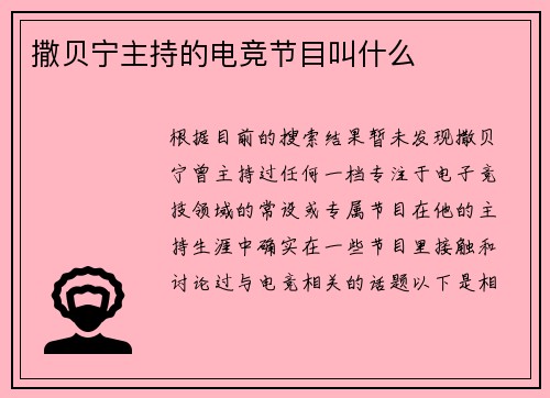 撒贝宁主持的电竞节目叫什么